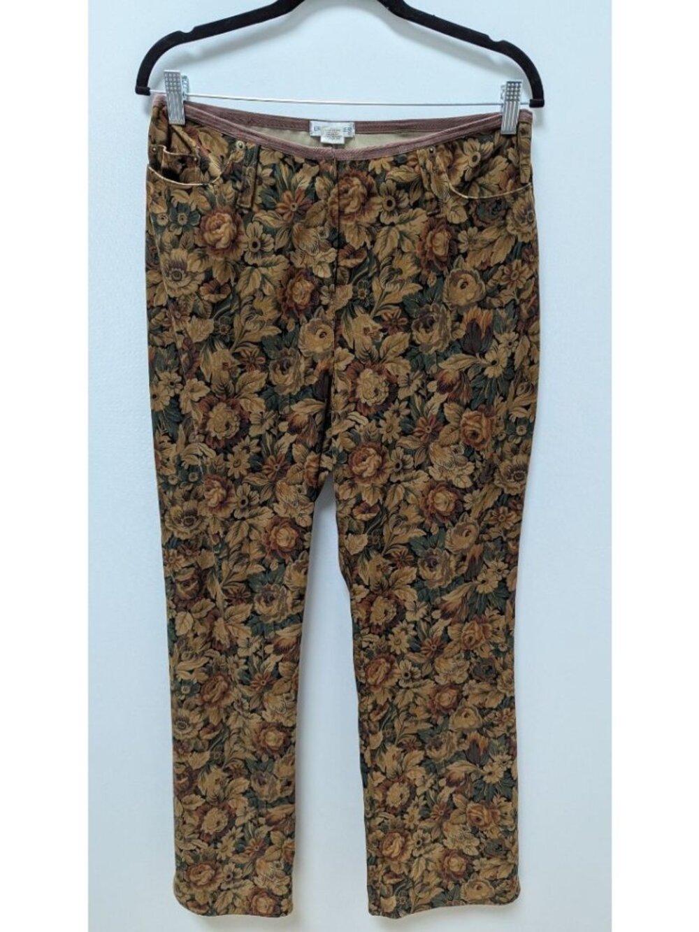 ERIC SPENCER Brown Floral Faux-Suede Retro Pants